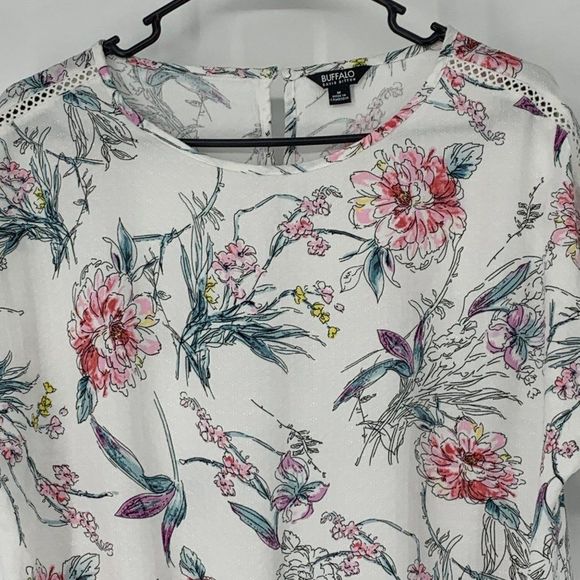 Buffalo David Bitton Sz M Peoni Tie Front Top Short Sleeve Boxy Summer 3067 - Picture 5 of 13